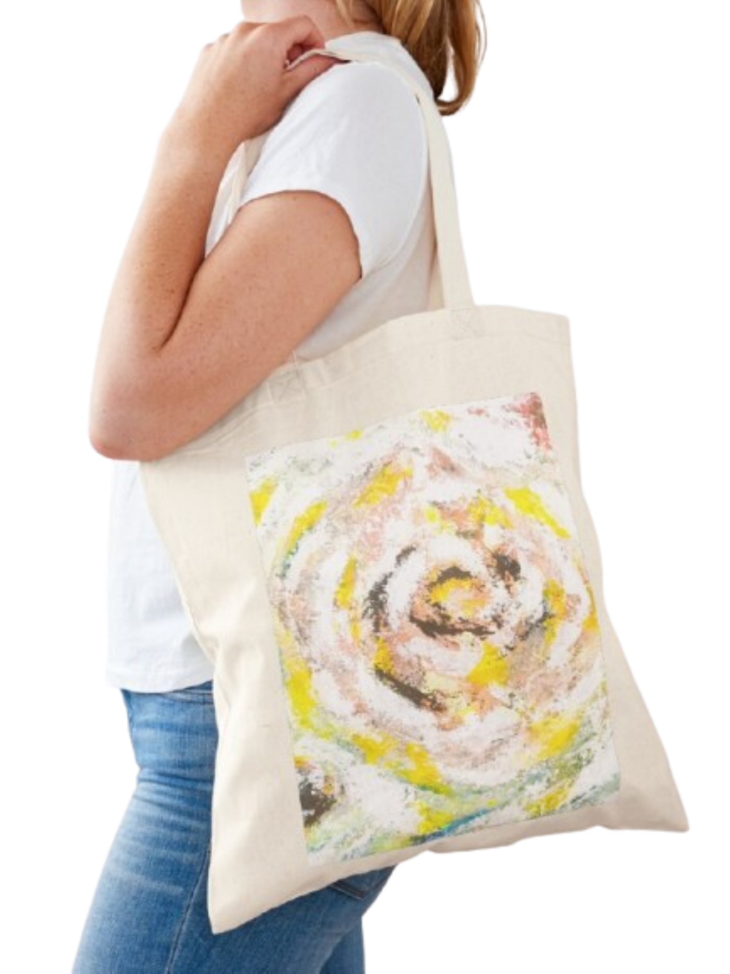 TOTE BAG classique - avec l'œuvre abstraite intitulée "Comme un tourbillon" Source : boutique redbubble/Manoella1